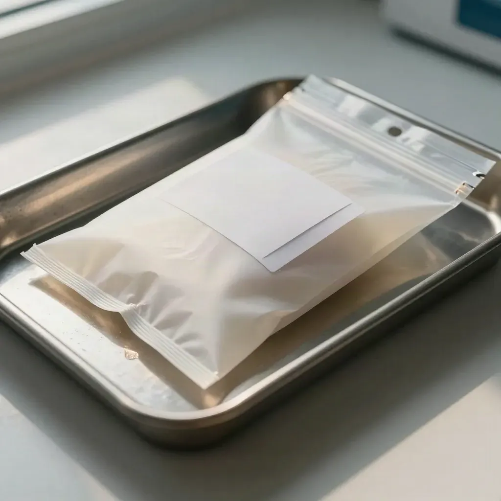 Kit estéril de citología en bandeja metálica, con bolsa cerrada y precinto intacto.